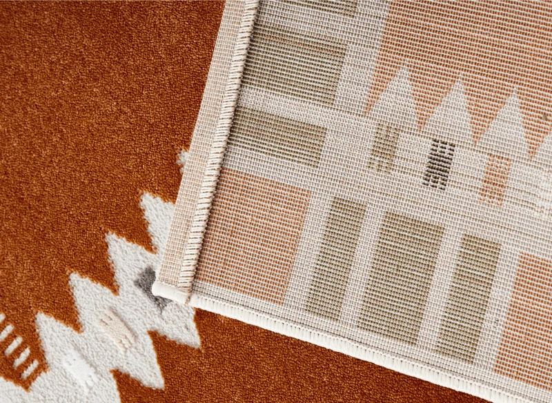 Tapis terracotta à motifs géométriques verts et beige 200 x 290 cm SAHEL