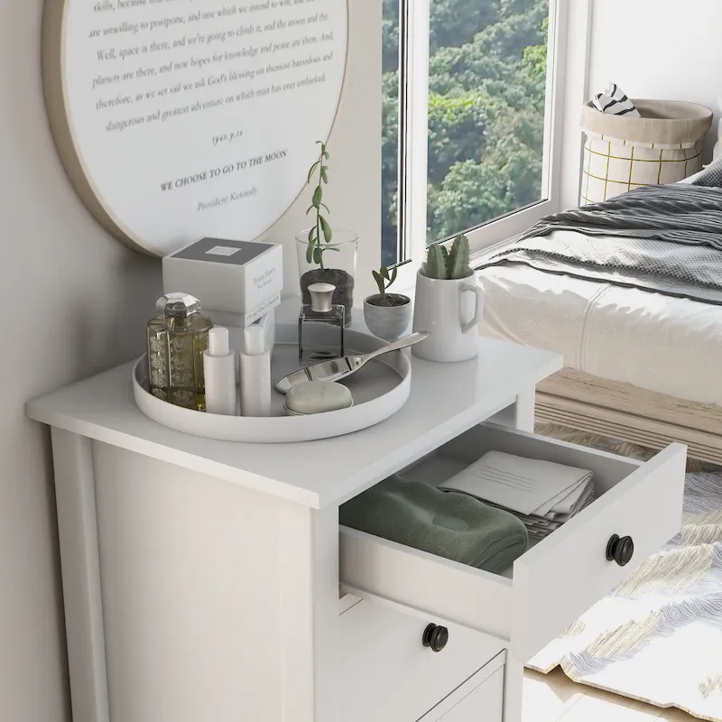 Commode de rangement à 5 tiroirs avec boutons ronds de style ferme par
