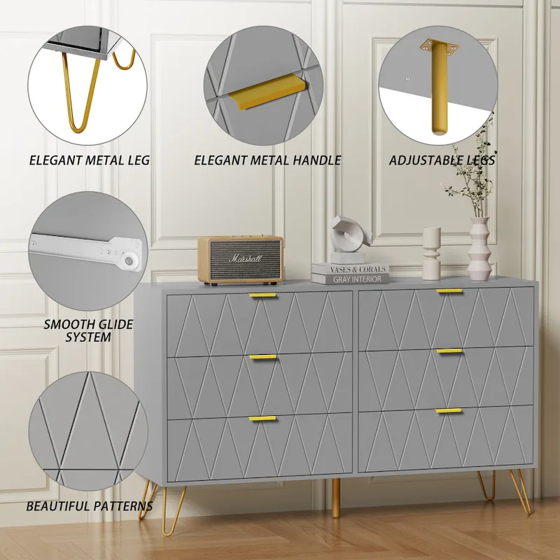 Commode à 6 tiroirs, Meuble de rangement vertical, Unité de rangement pour chambre à coucher et salon