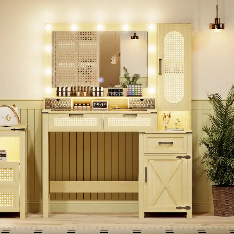 Coiffeuse avec éclairage LED et station de recharge