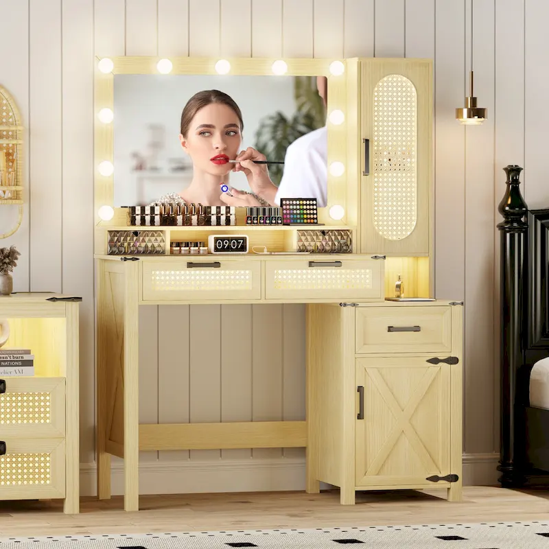 Coiffeuse avec éclairage LED et station de recharge