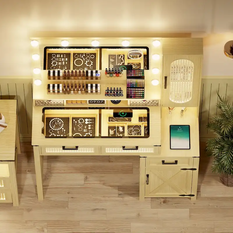Coiffeuse avec éclairage LED et station de recharge
