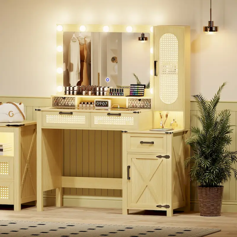 Coiffeuse avec éclairage LED et station de recharge