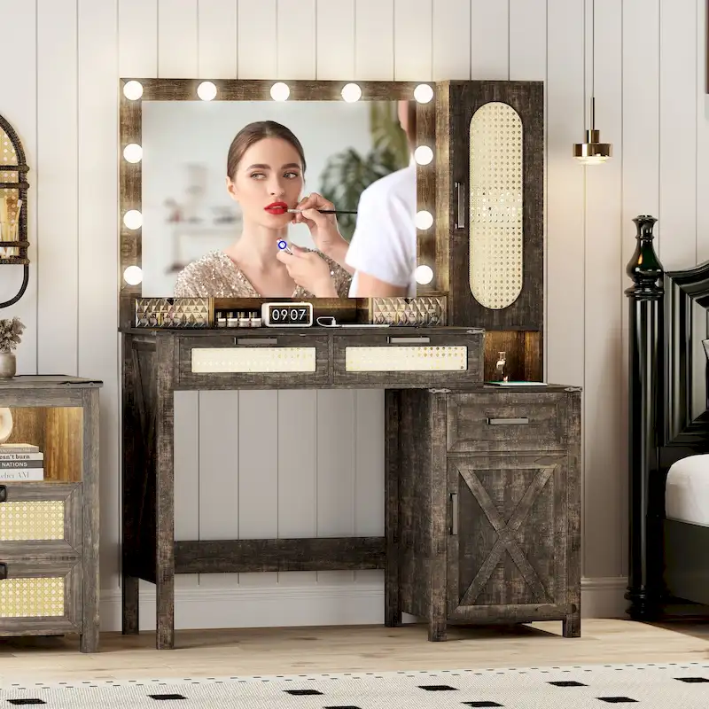 Coiffeuse avec éclairage LED et station de recharge