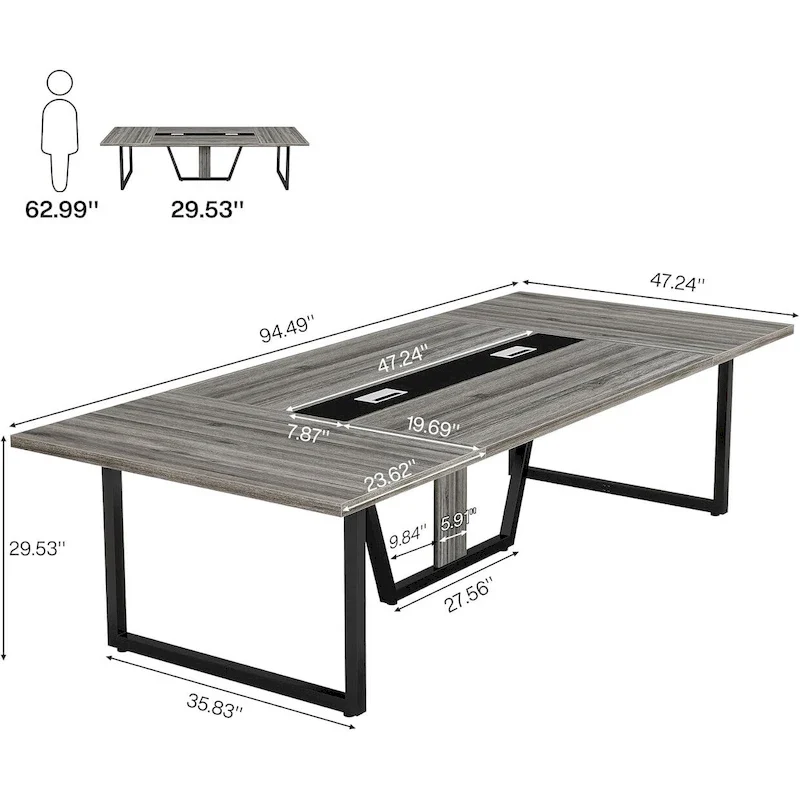 Table de conférence de 2,4 m, grande table de réunion pour 10 personnes, assemblage facile