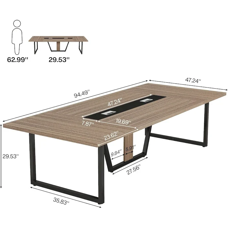 Table de conférence de 2,4 m, grande table de réunion pour 10 personnes, assemblage facile