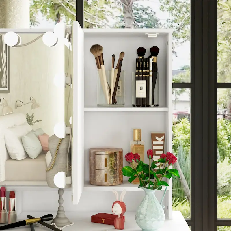 Coiffeuse 3 miroirs élégante avec 9 tiroirs de rangement
