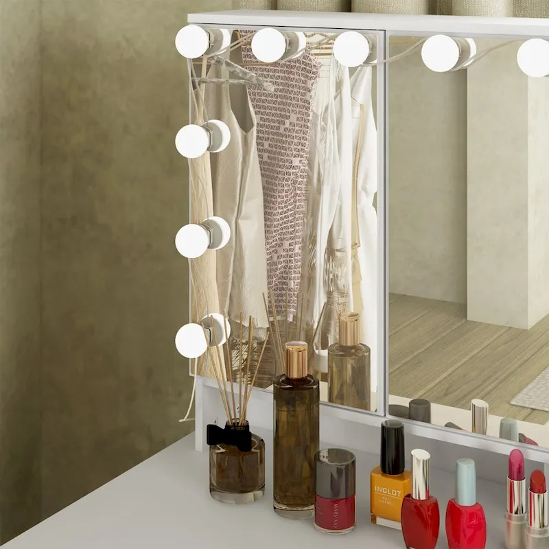 Coiffeuse 3 miroirs élégante avec 9 tiroirs de rangement
