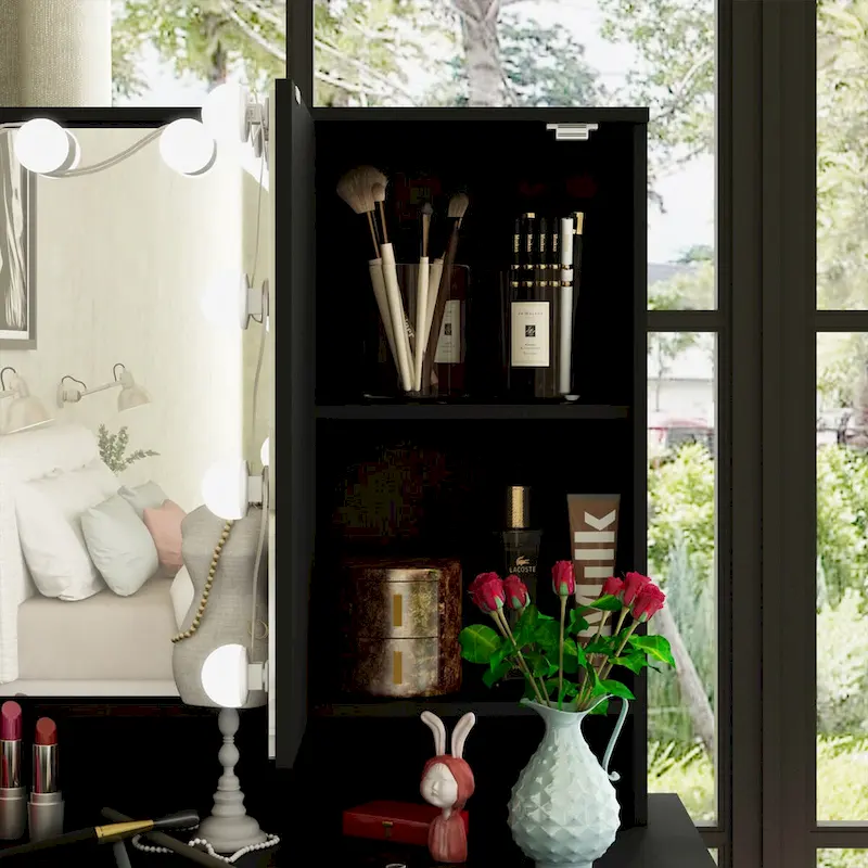 Coiffeuse 3 miroirs élégante avec 9 tiroirs de rangement