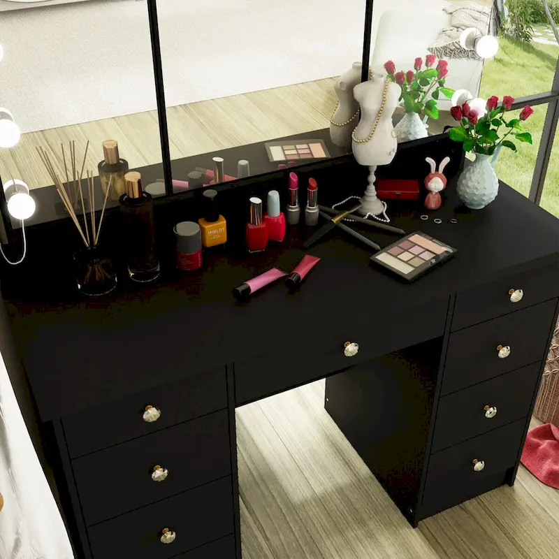 Coiffeuse 3 miroirs élégante avec 9 tiroirs de rangement