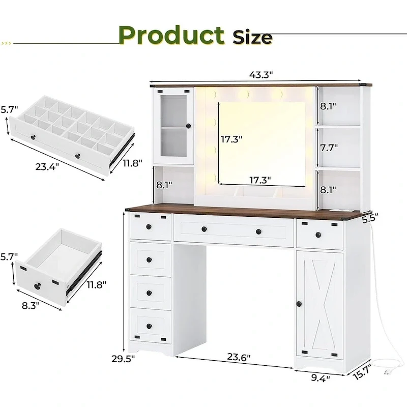 Coiffeuse avec grand miroir et ampoules lumineuses