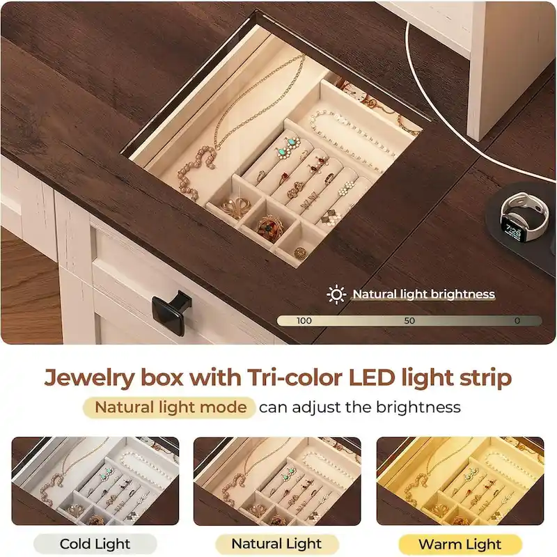 Coiffeuse avec grand miroir et ampoules lumineuses