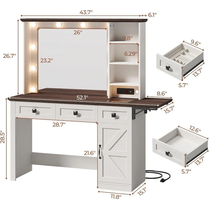Coiffeuse avec grand miroir et ampoules lumineuses