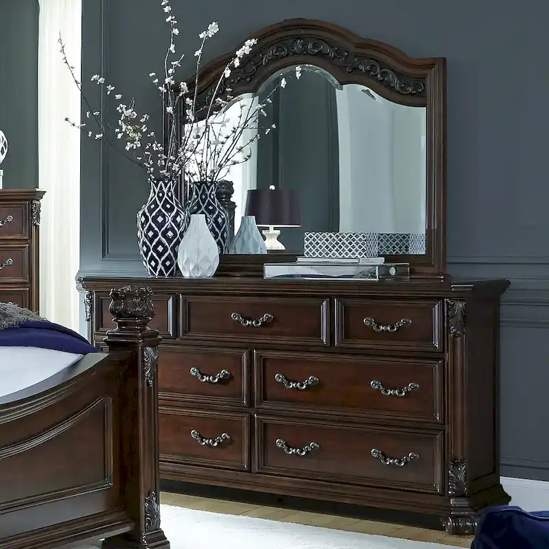 Commode et miroir Cognac