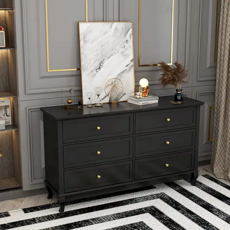 Commode de chambre laquée avec tiroirs profonds, en bois, 6 tiroirs