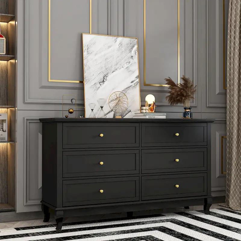 Commode de chambre laquée avec tiroirs profonds, en bois, 6 tiroirs