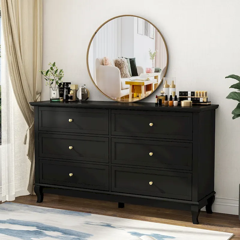 Commode de chambre laquée avec tiroirs profonds, en bois, 6 tiroirs