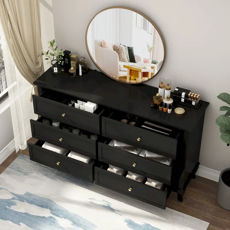 Commode de chambre laquée avec tiroirs profonds, en bois, 6 tiroirs