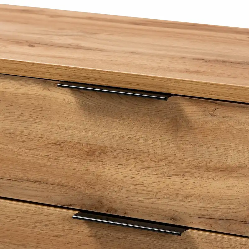 Commode de chambre 5 tiroirs en bois de chêne et métal noir