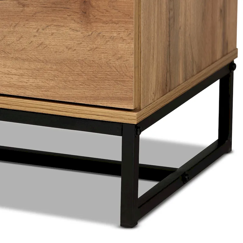 Commode de chambre 5 tiroirs en bois de chêne et métal noir