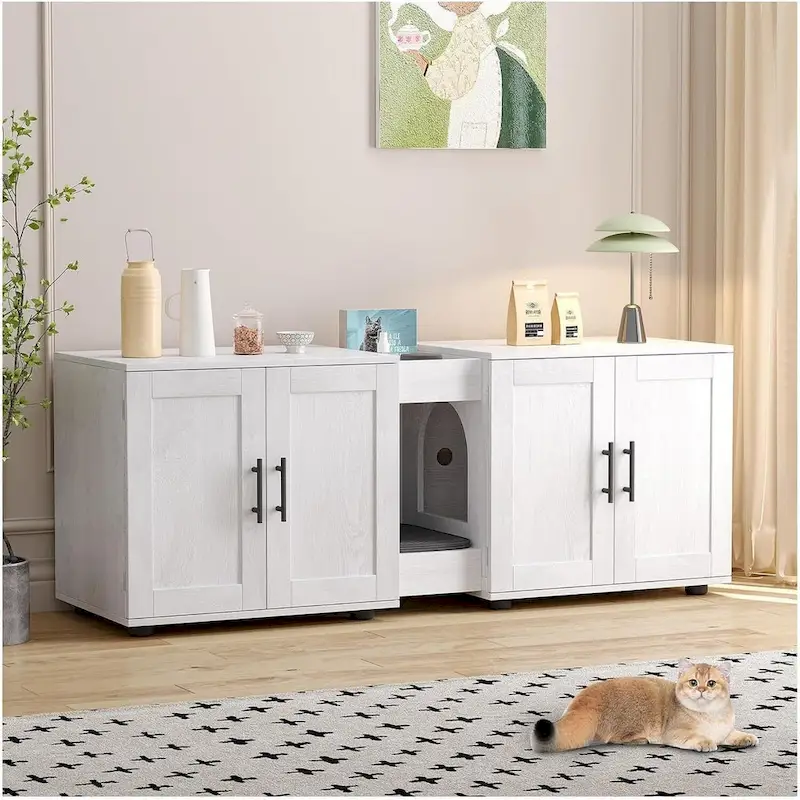 Meuble cache-litière double pour chats