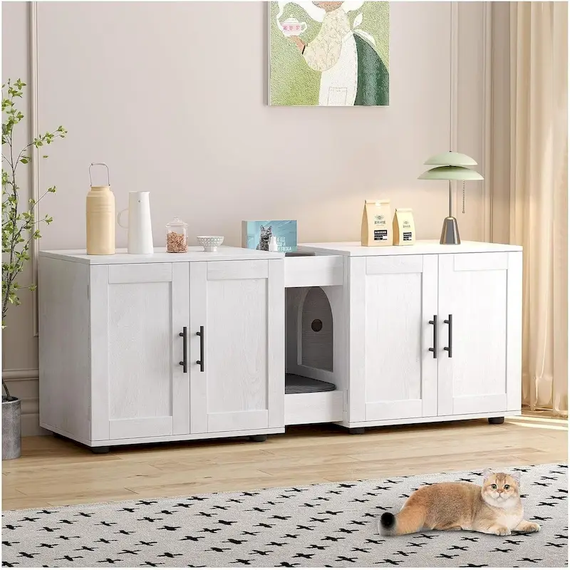 Meuble cache-litière double pour chats