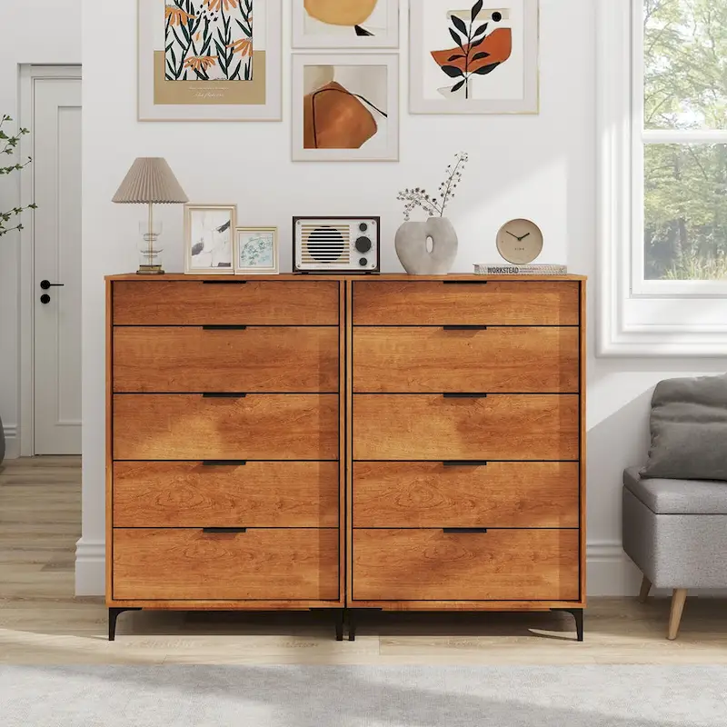 Commode 5 tiroirs avec système de verrouillage, pieds de support en métal et