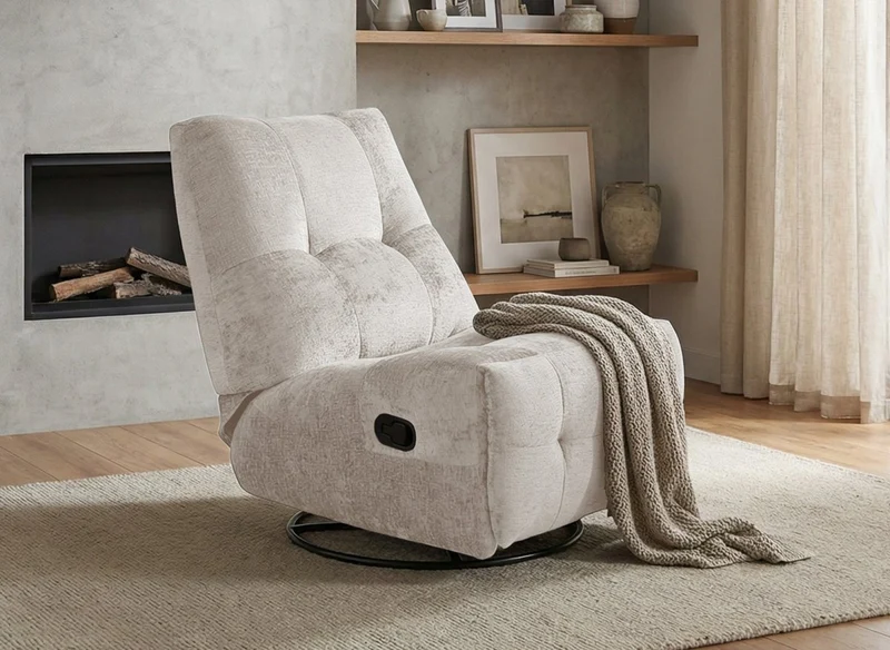 Fauteuil relax pivotant en velours chiné beige LISON