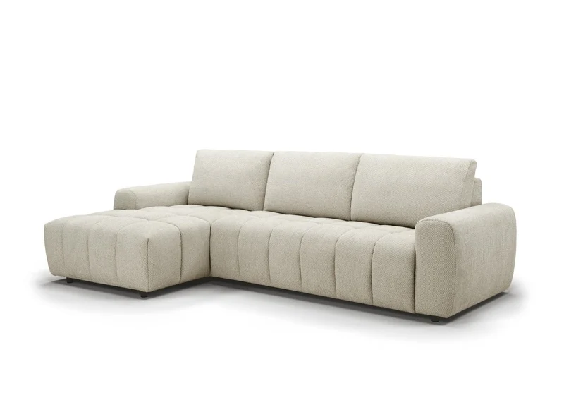 Canapé d'angle convertible ouverture express en tissu beige AGATHE - Angle gauche