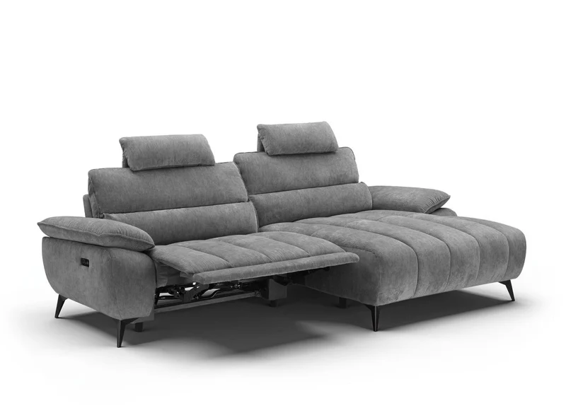 Canapé d’angle relax électrique en velours chiné gris LYANA - Angle droit