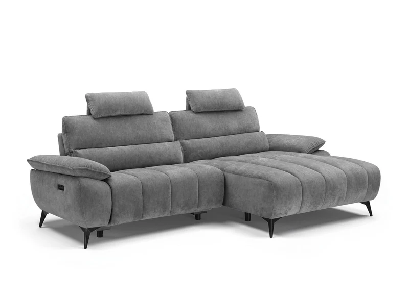 Canapé d’angle relax électrique en velours chiné gris LYANA - Angle droit