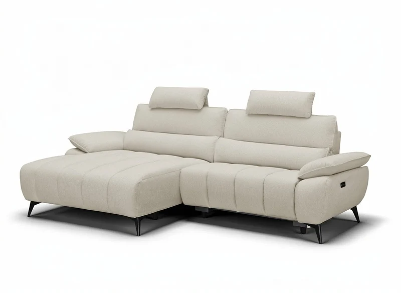 Canapé d’angle relax électrique en velours chiné beige LYANA - Angle gauche