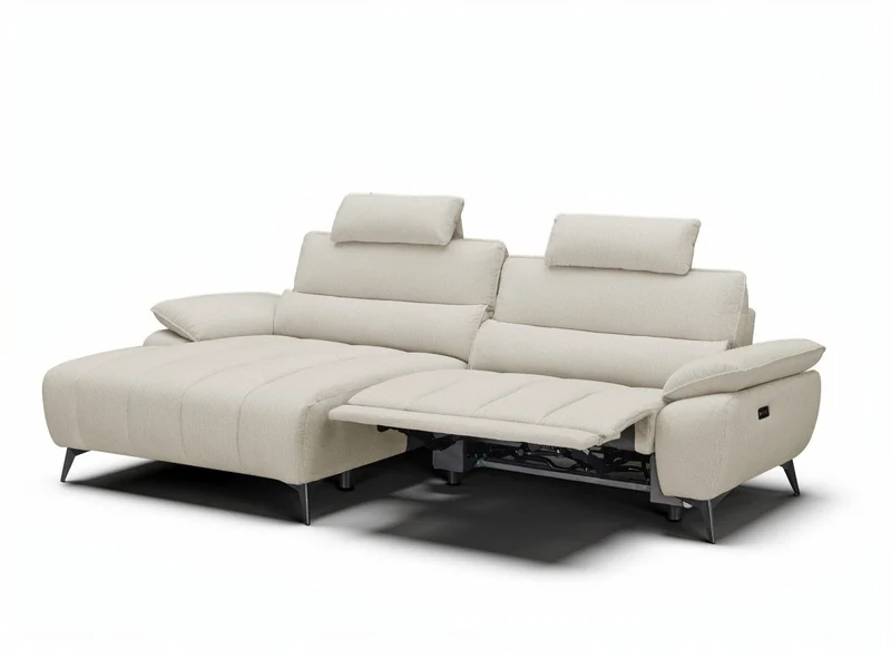Canapé d’angle relax électrique en velours chiné beige LYANA - Angle gauche