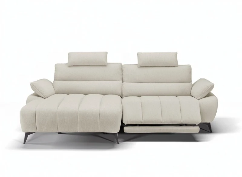 Canapé d’angle relax électrique en velours chiné beige LYANA - Angle gauche