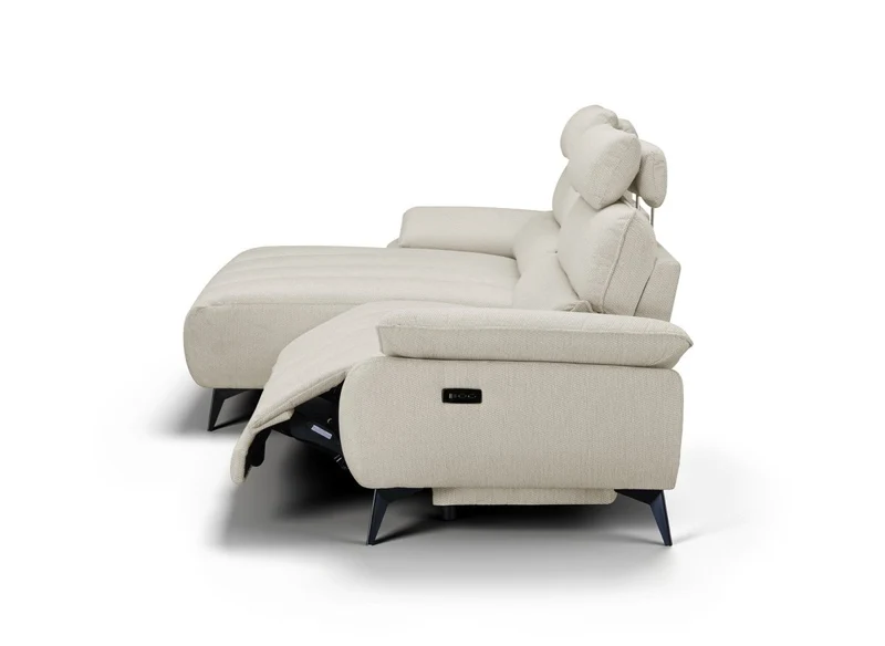 Canapé d’angle relax électrique en velours chiné beige LYANA - Angle gauche