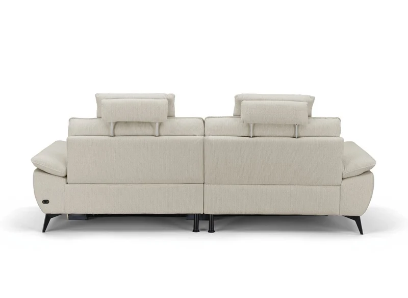 Canapé d’angle relax électrique en velours chiné beige LYANA - Angle gauche