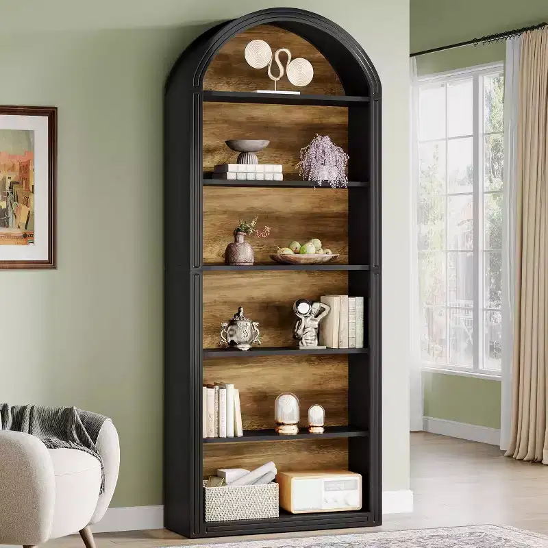 Étagère à livres arquée à 6 niveaux, bibliothèque haute de 196 cm, unité d'étagères de rangement ouverte autoportante pour salon, bureau à domicile