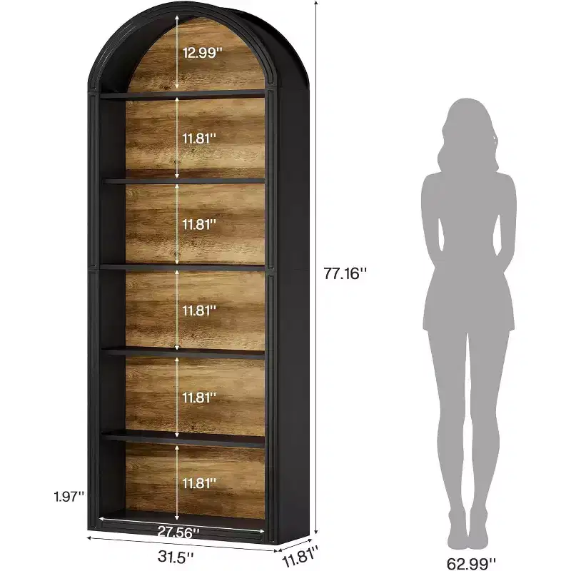 Étagère à livres arquée à 6 niveaux, bibliothèque haute de 196 cm, unité d'étagères de rangement ouverte autoportante pour salon, bureau à domicile