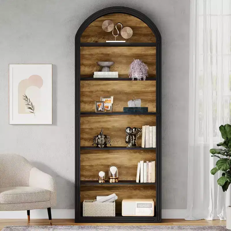 Étagère à livres arquée à 6 niveaux, bibliothèque haute de 196 cm, unité d'étagères de rangement ouverte autoportante pour salon, bureau à domicile
