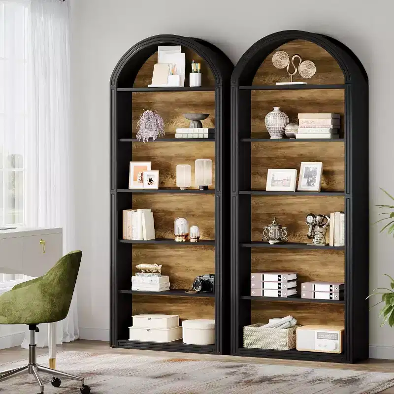 Étagère à livres arquée à 6 niveaux, bibliothèque haute de 196 cm, unité d'étagères de rangement ouverte autoportante pour salon, bureau à domicile
