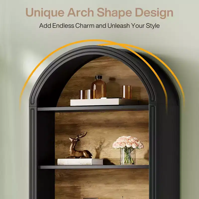Étagère à livres arquée à 6 niveaux, bibliothèque haute de 196 cm, unité d'étagères de rangement ouverte autoportante pour salon, bureau à domicile