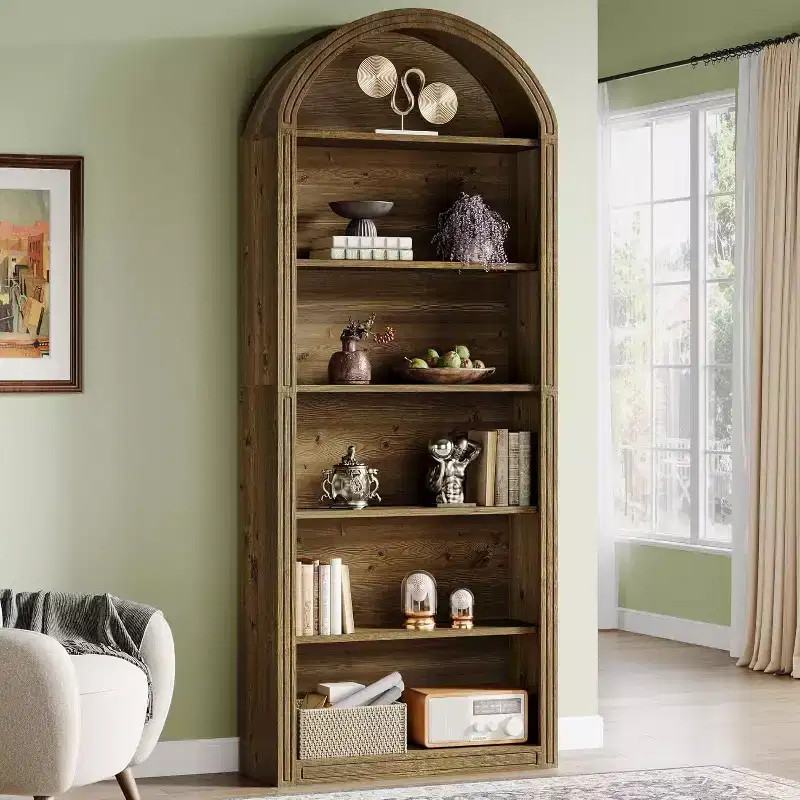 Étagère à livres arquée à 6 niveaux, bibliothèque haute de 196 cm, unité d'étagères de rangement ouverte autoportante pour salon, bureau à domicile