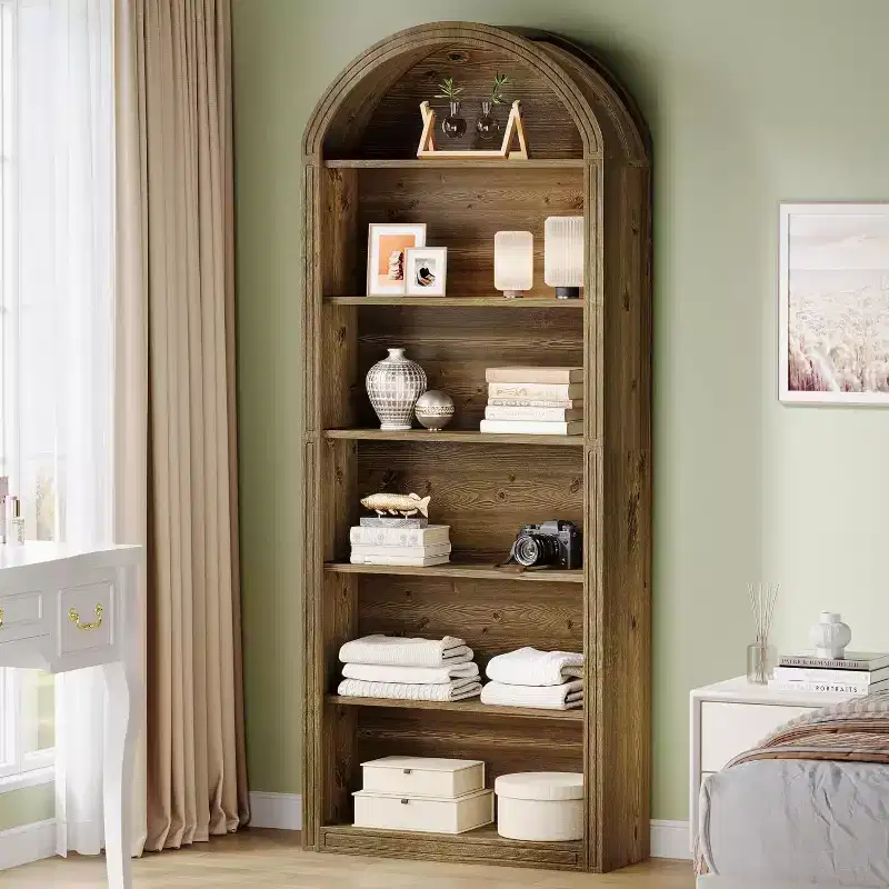 Étagère à livres arquée à 6 niveaux, bibliothèque haute de 196 cm, unité d'étagères de rangement ouverte autoportante pour salon, bureau à domicile