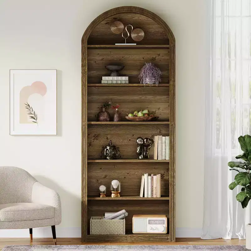 Étagère à livres arquée à 6 niveaux, bibliothèque haute de 196 cm, unité d'étagères de rangement ouverte autoportante pour salon, bureau à domicile
