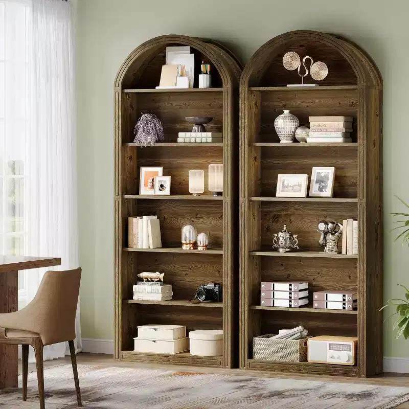 Étagère à livres arquée à 6 niveaux, bibliothèque haute de 196 cm, unité d'étagères de rangement ouverte autoportante pour salon, bureau à domicile