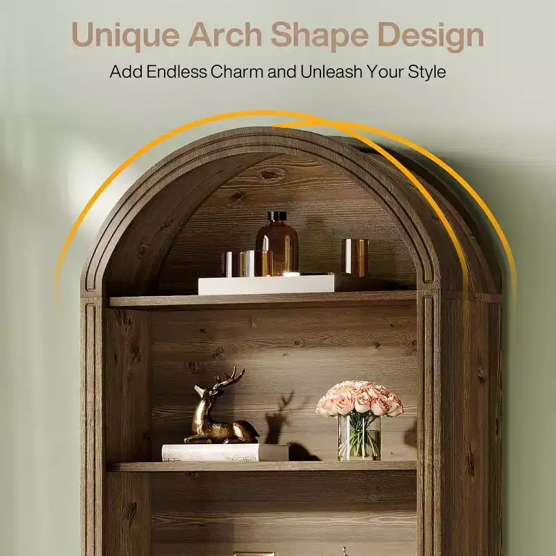 Étagère à livres arquée à 6 niveaux, bibliothèque haute de 196 cm, unité d'étagères de rangement ouverte autoportante pour salon, bureau à domicile