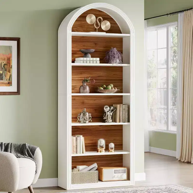 Étagère à livres arquée à 6 niveaux, bibliothèque haute de 196 cm, unité d'étagères de rangement ouverte autoportante pour salon, bureau à domicile