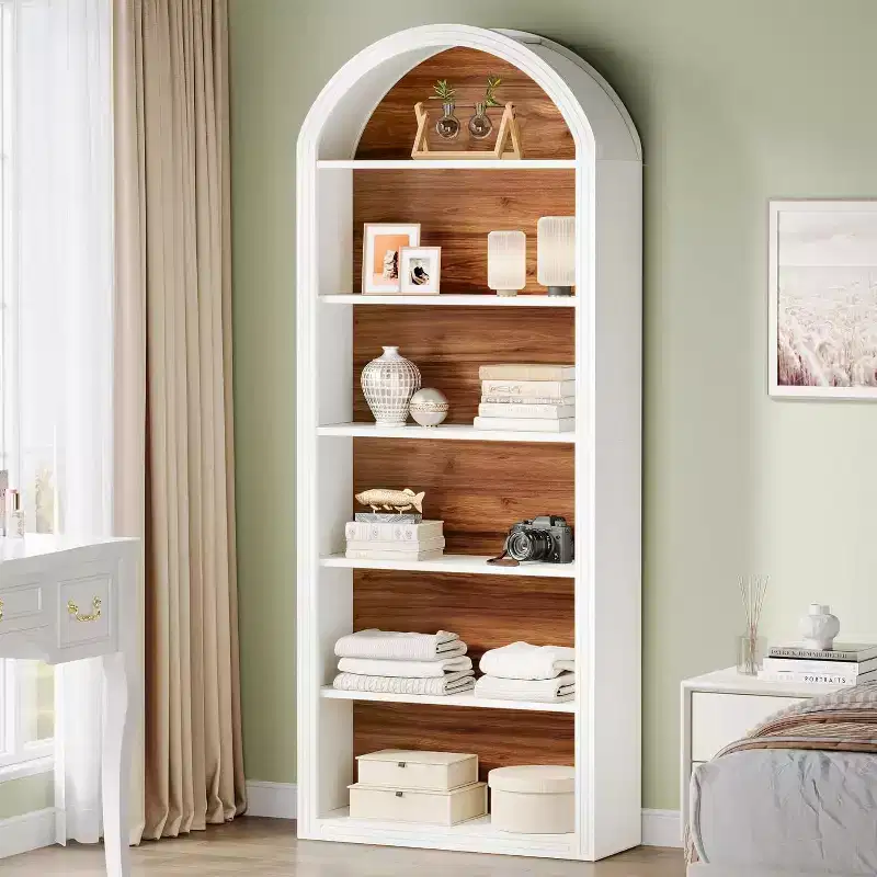 Étagère à livres arquée à 6 niveaux, bibliothèque haute de 196 cm, unité d'étagères de rangement ouverte autoportante pour salon, bureau à domicile