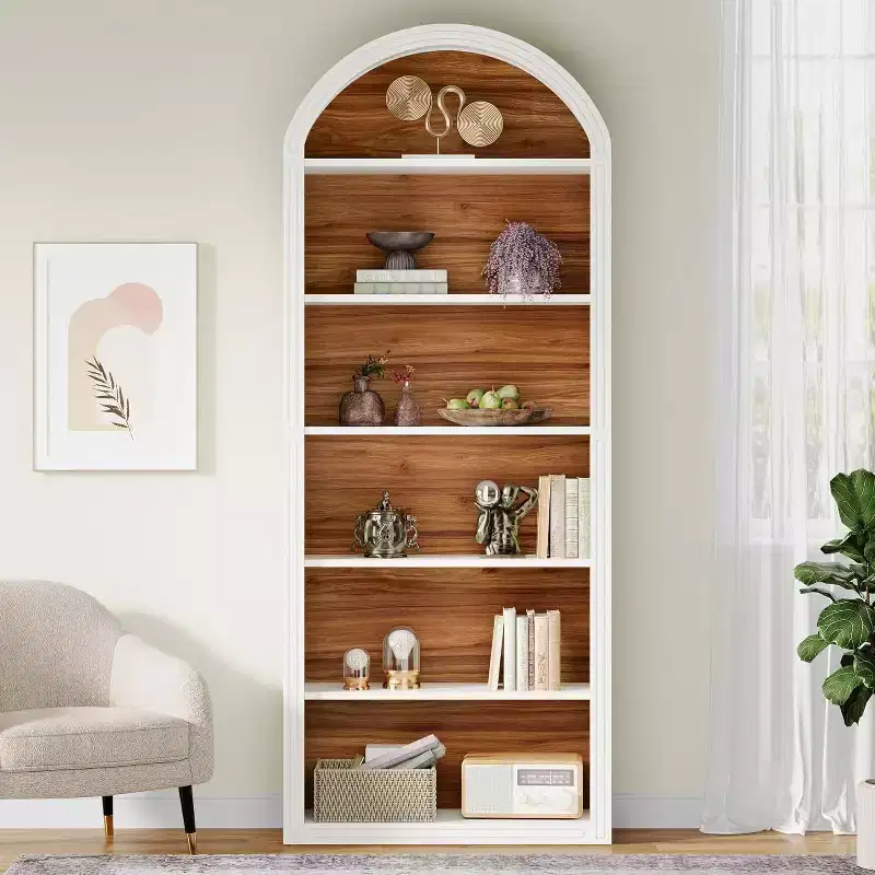Étagère à livres arquée à 6 niveaux, bibliothèque haute de 196 cm, unité d'étagères de rangement ouverte autoportante pour salon, bureau à domicile