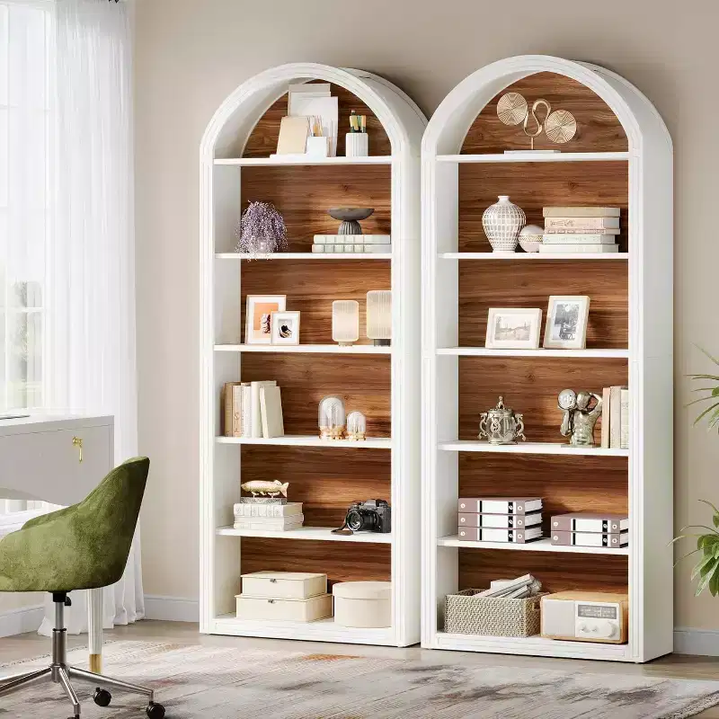 Étagère à livres arquée à 6 niveaux, bibliothèque haute de 196 cm, unité d'étagères de rangement ouverte autoportante pour salon, bureau à domicile